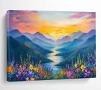 Sunset Mountain River Abstract Painting for Nature - Lover Bedrooms YHT414