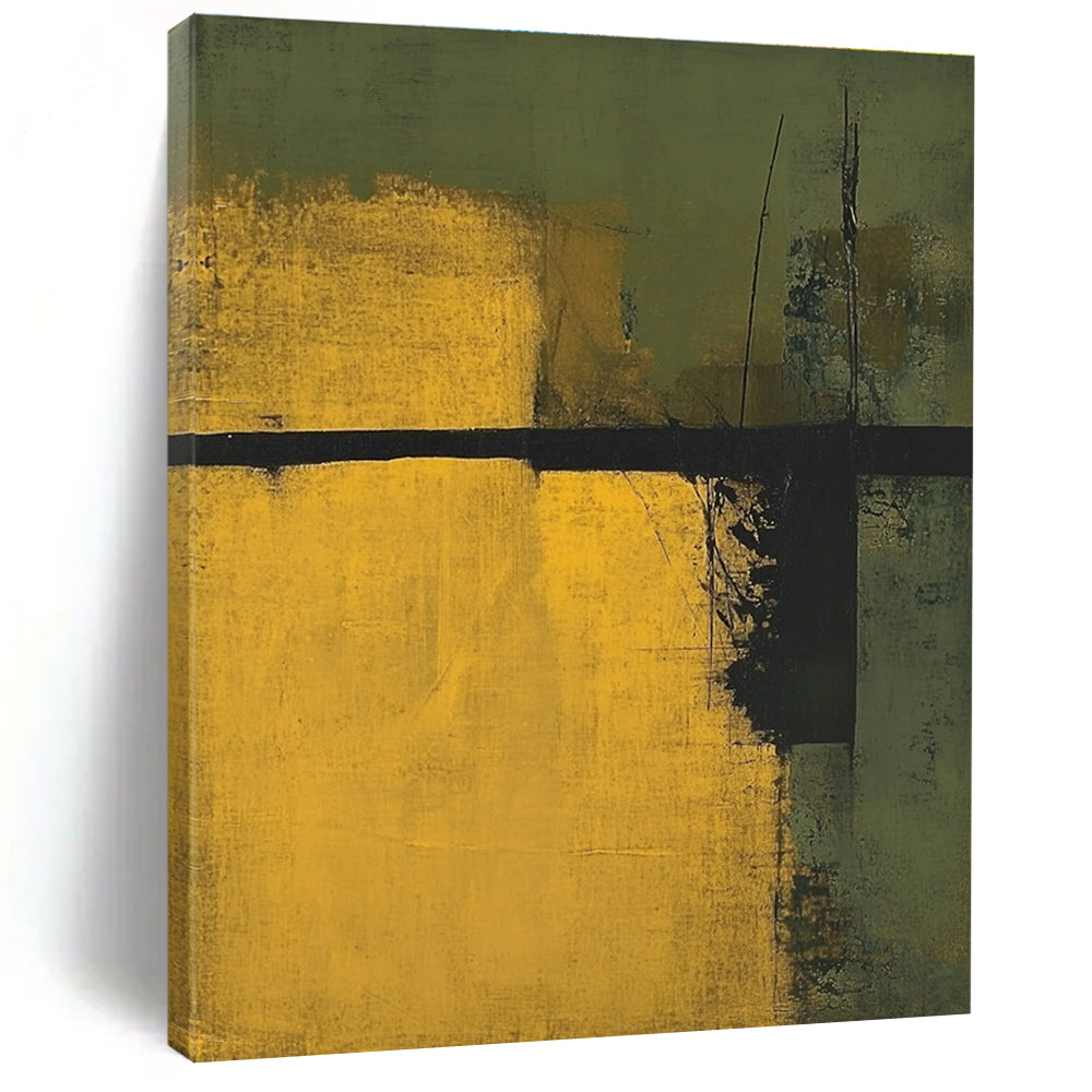 Earthy Green and Yellow Abstract Painting for Nature - Inspired Spaces GAB0685