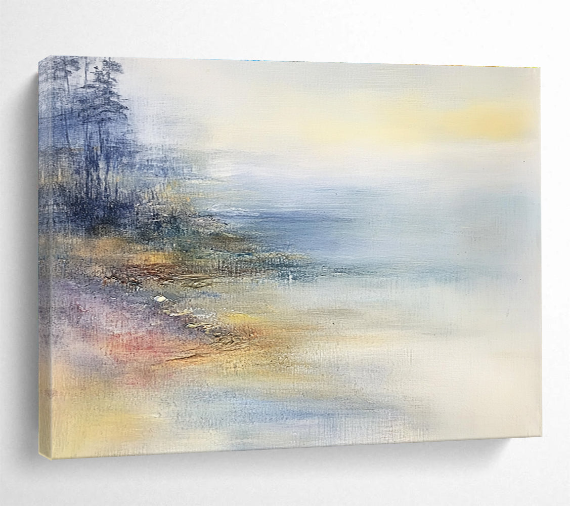 Misty Lakeside Abstract Painting with Soft Hues ABS269