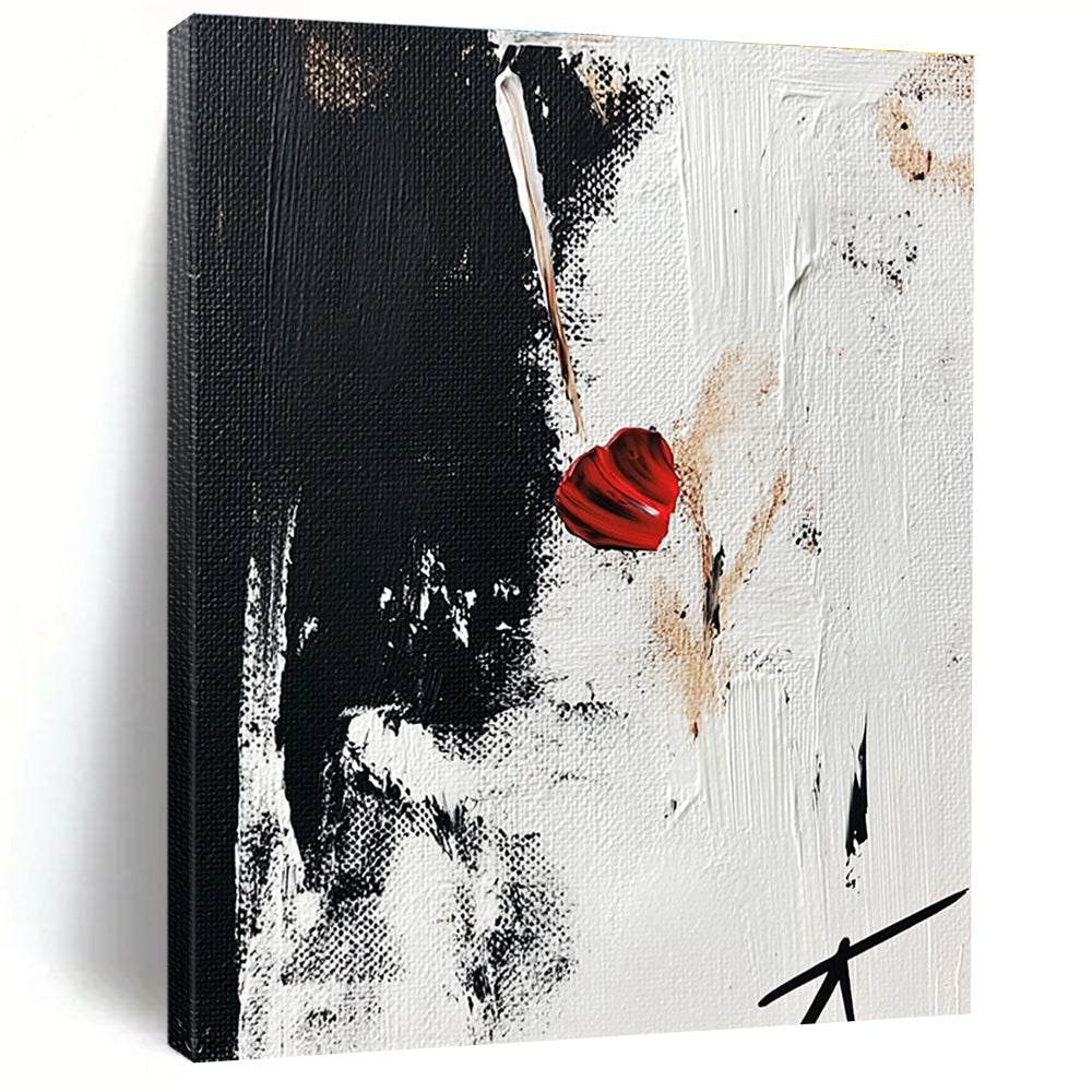 Red Heart in Black and White - Emotional Minimalist Abstract Art GAB0455