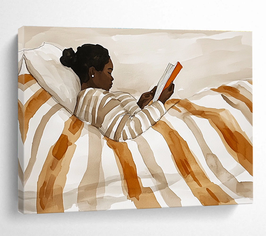 Woman Reading in Bed Abstract Painting with Intimate Comfort ABS615