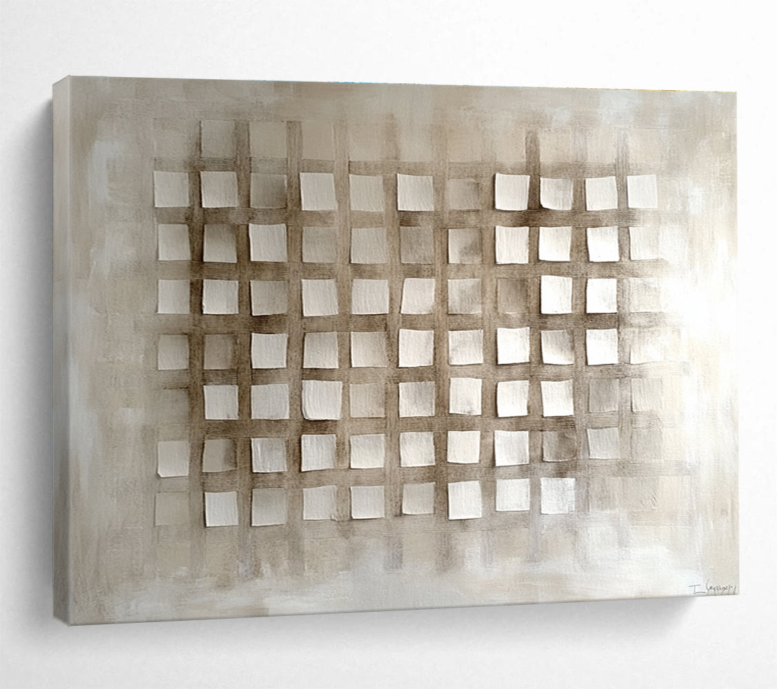 Minimalist Beige Grid Art for Modern Spaces Abstract Painting ABS121