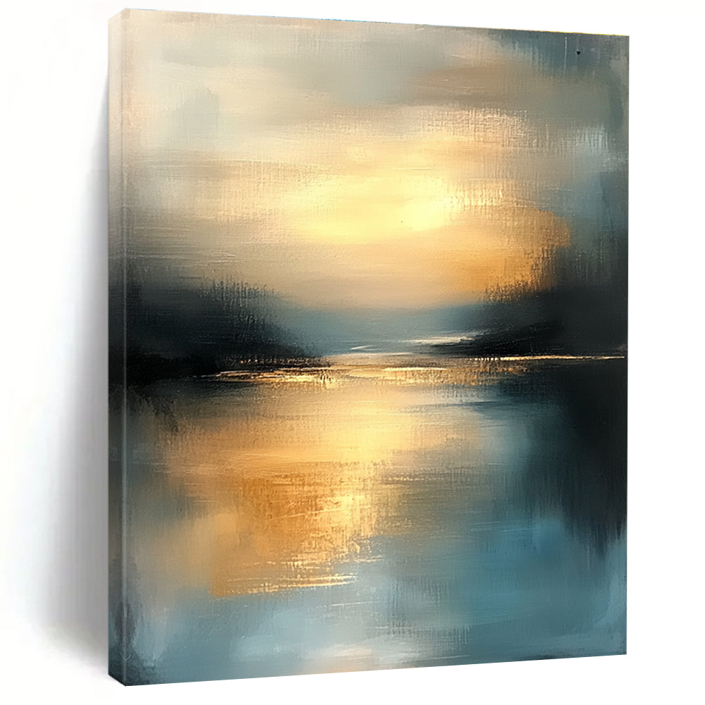 Golden Sunset Lake Abstract - Serene Landscape Abstract Art GAB0514