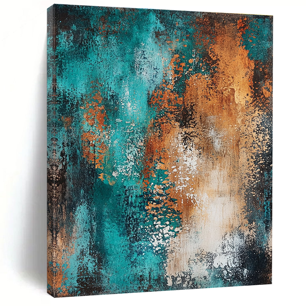 Teal and Orange Abstract Painting with Bold Contrast WINK208