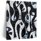 Black and White Flowing Forms Abstract Painting with Intricate Textures GAB0057