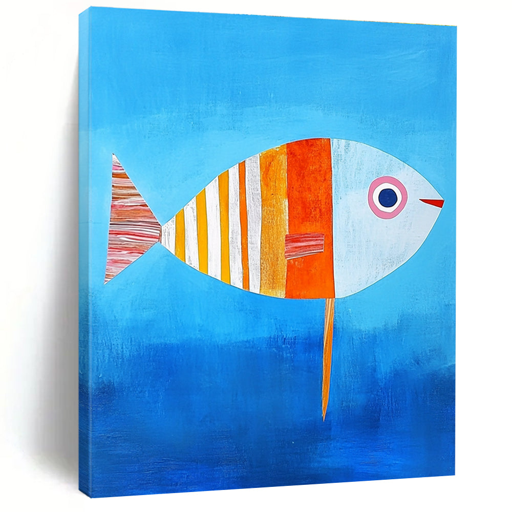 Colorful Patchwork Fish Whimsical Marine Abstract Painting GAB0344