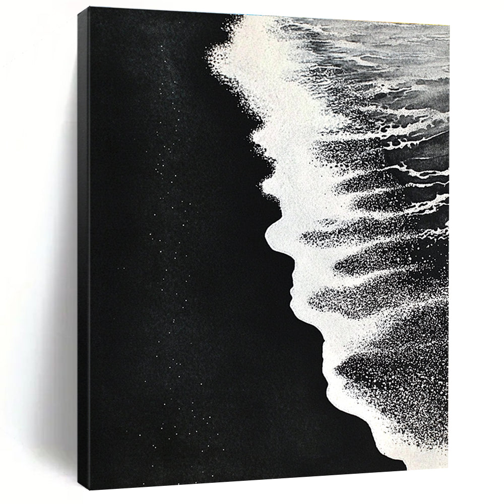 Black and White Beach Minimalist Abstract Painting for Monochrome Lovers GAB1475