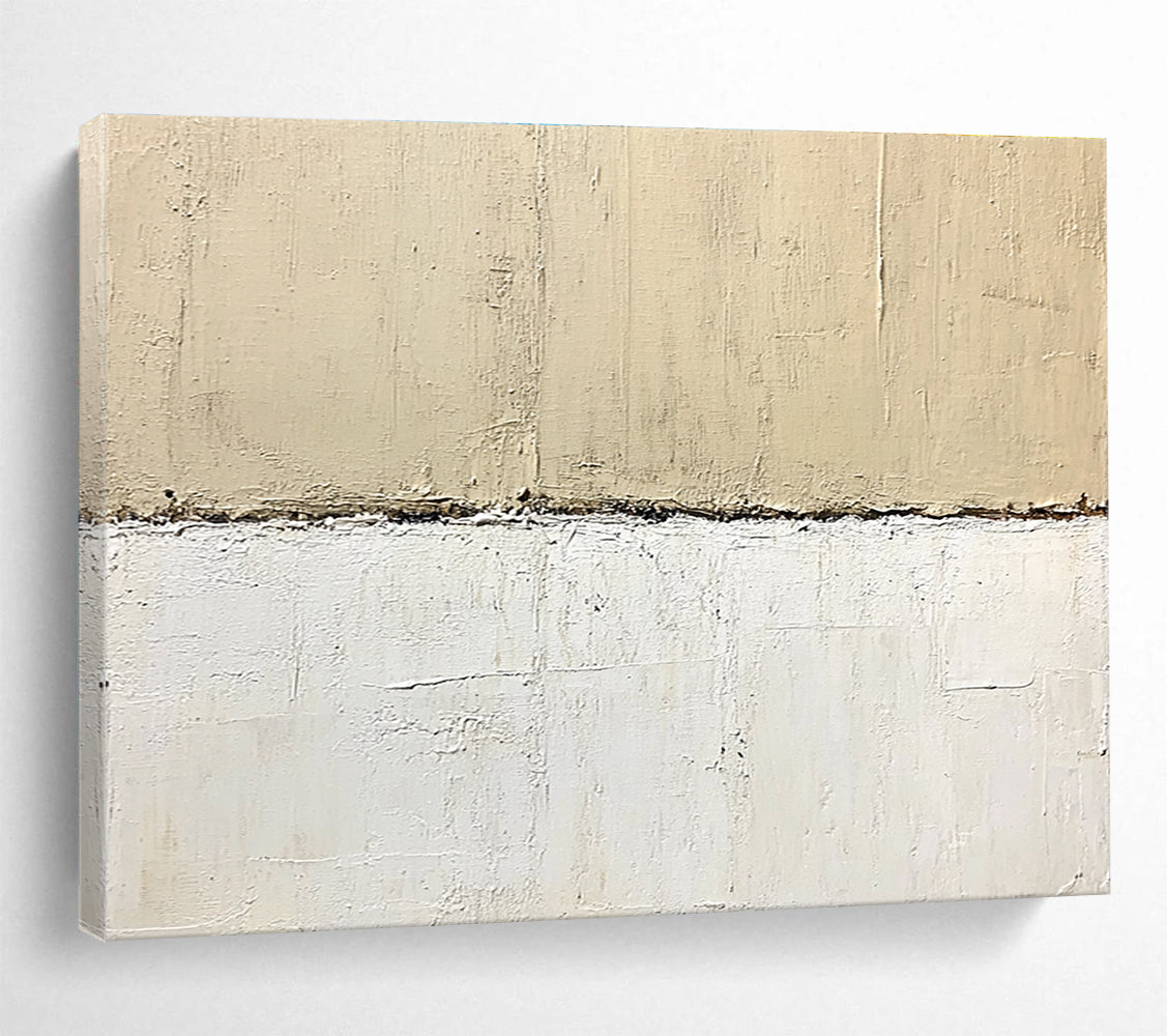 Minimalist Beige - White Divide with Textured Layers Abstract Painting ABS322