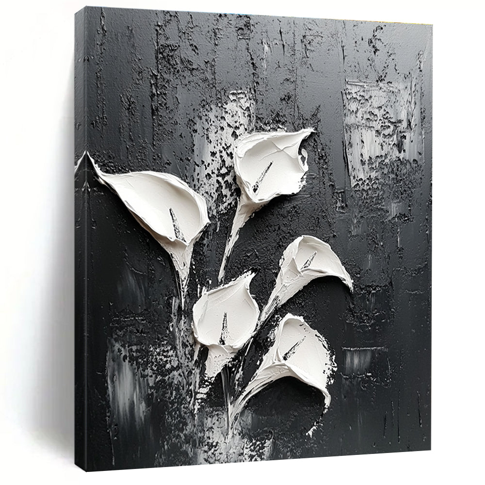 Textured White Lilies Abstract Painting for Nature - Loving Bathrooms GAB0997