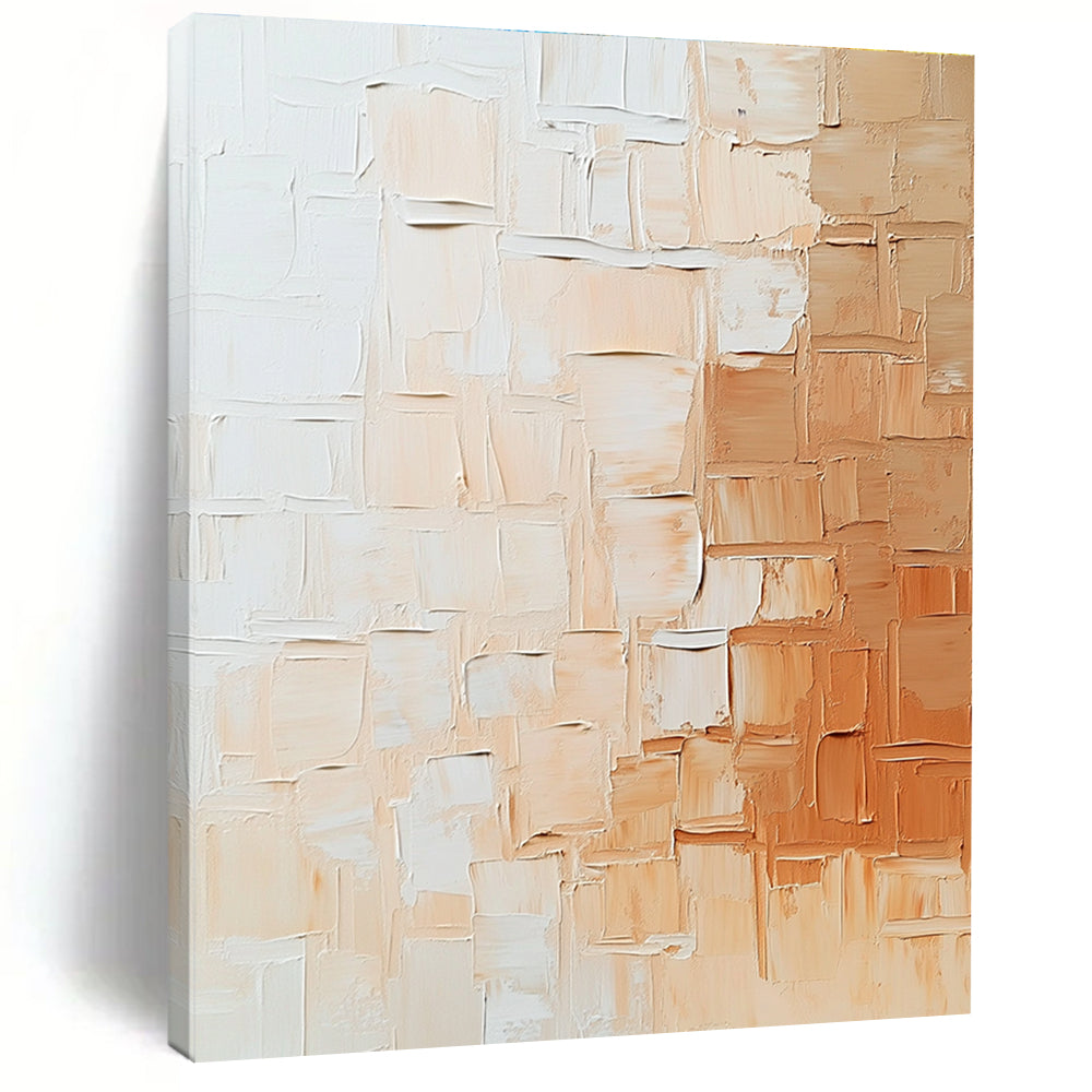 Beige - Textured Abstract Painting with Patchwork Design WINK864