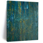 Teal and Yellow Textured Abstract Painting for Modern Beach Houses HENG461