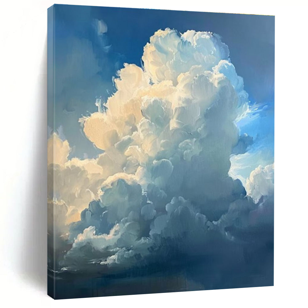 Fluffy Clouds Blue Sky Abstract Painting for Coastal Home Bedrooms HENG006