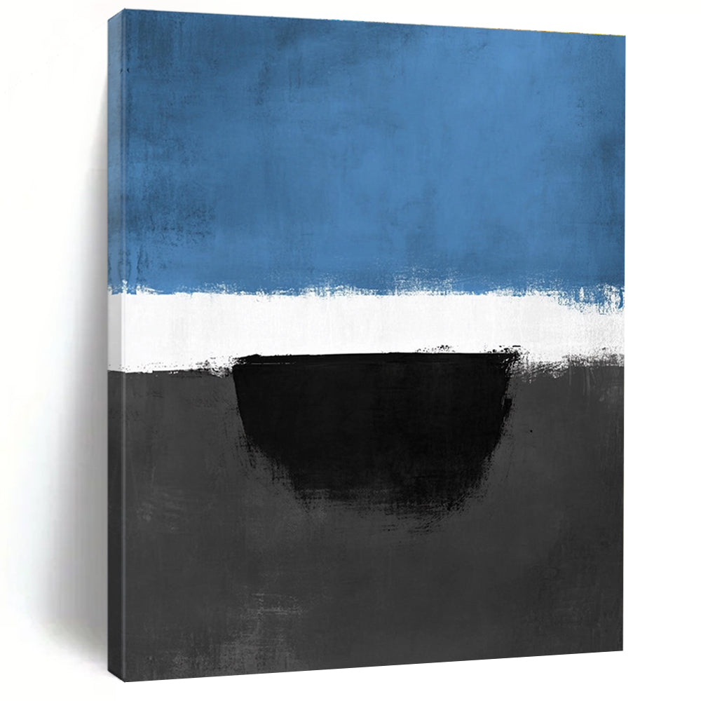 Blue Black and White Abstract Painting with Bold Contrasts WINK848