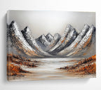 Snowy Mountains with Lake Abstract Painting with Frosty Serenity ABS608