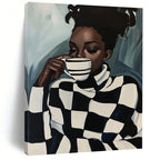 Stylish Woman with Checkered Sweater Abstract Painting GAB0038