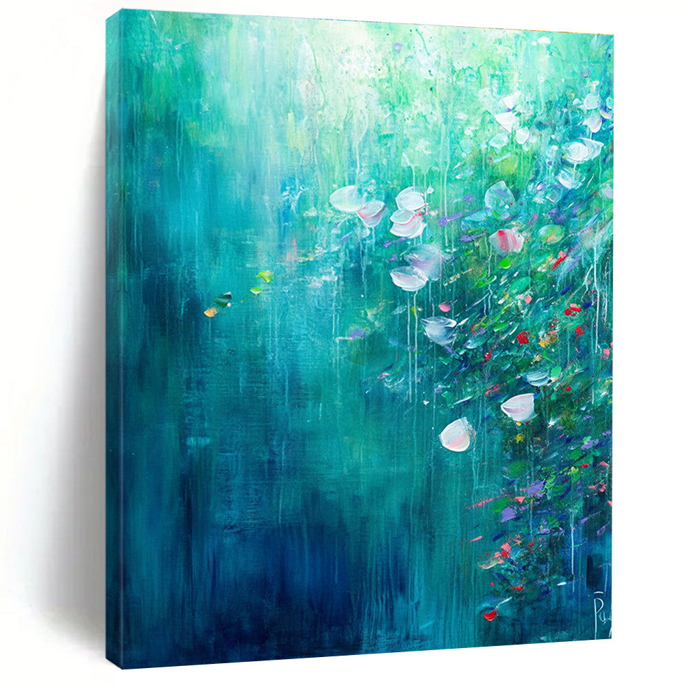 Teal Floral Abstract Painting for Tranquil Gardens GAB0745