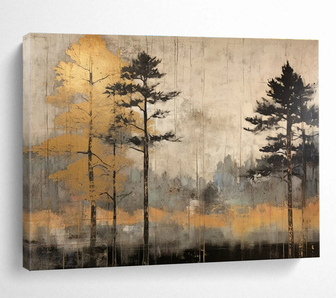Forest with Gold Trees Abstract Painting for Nature - Inspired Retreats YHT105