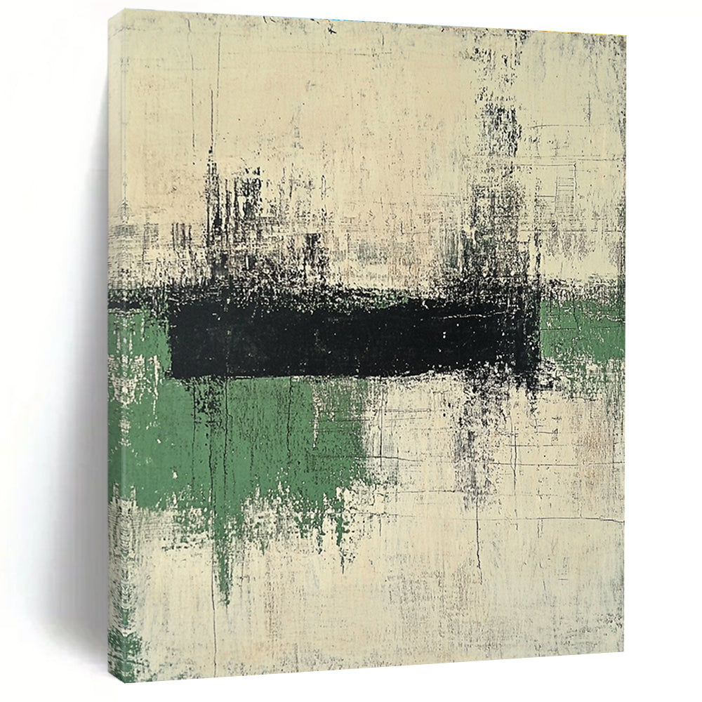 Black Green White Abstract Painting with Textured Simplicity WINK561