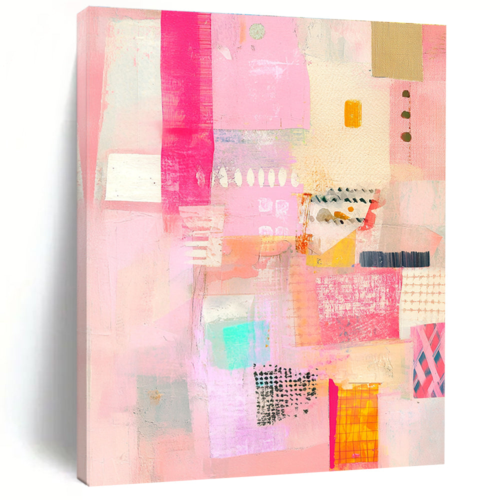 Pink Abstract Collage Painting for Feminine - Themed Boutiques GAB1348