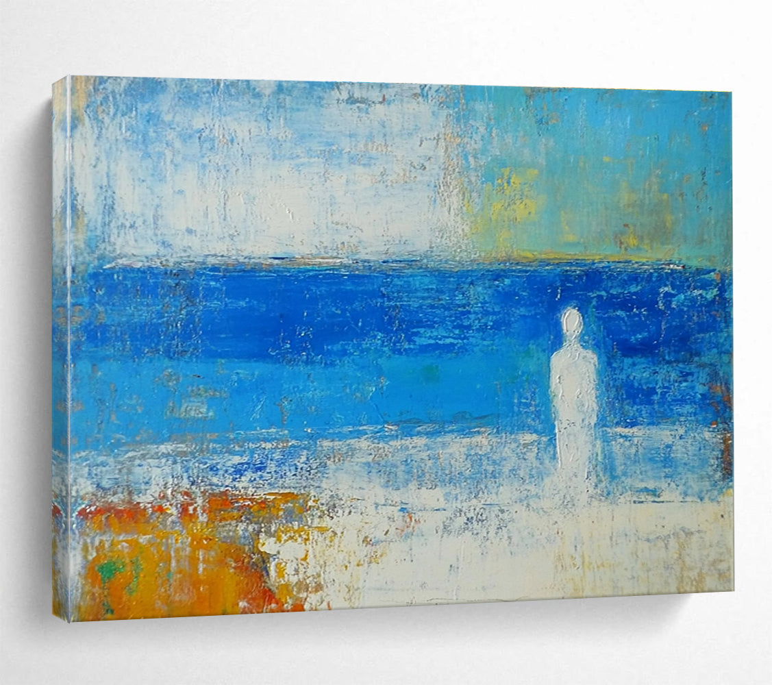 Abstract Blue Sea and Figure Meditation Painting ABS195