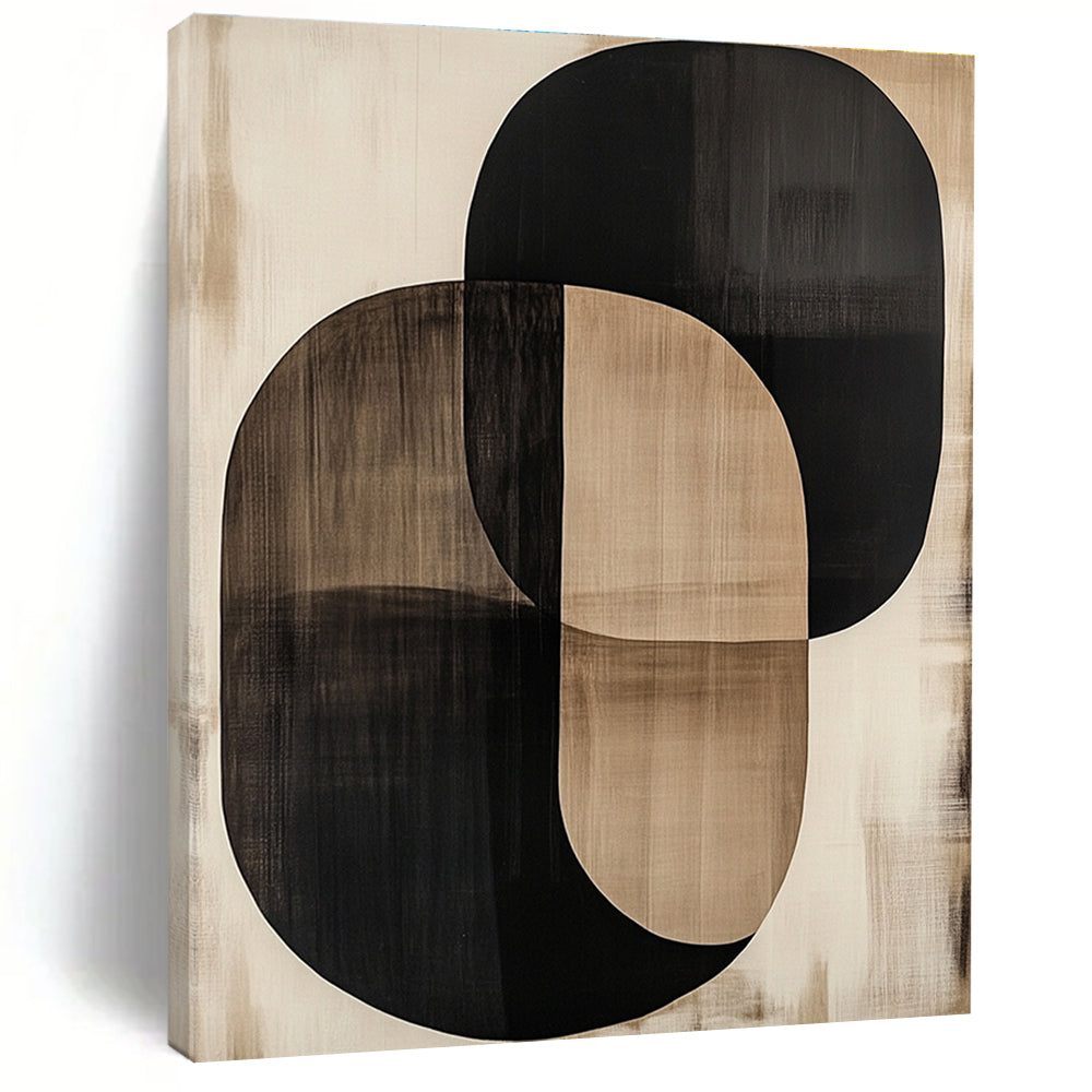 Overlapping Black and Beige Ovals Abstract Painting with Subtle Layers WINK244