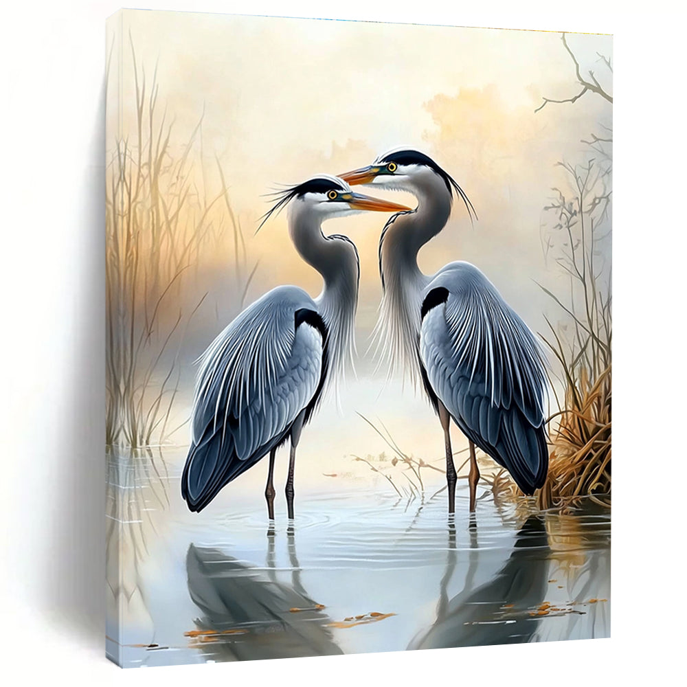 Herons in Mist Romantic Abstract Painting for Tranquil Spaces GAB1497