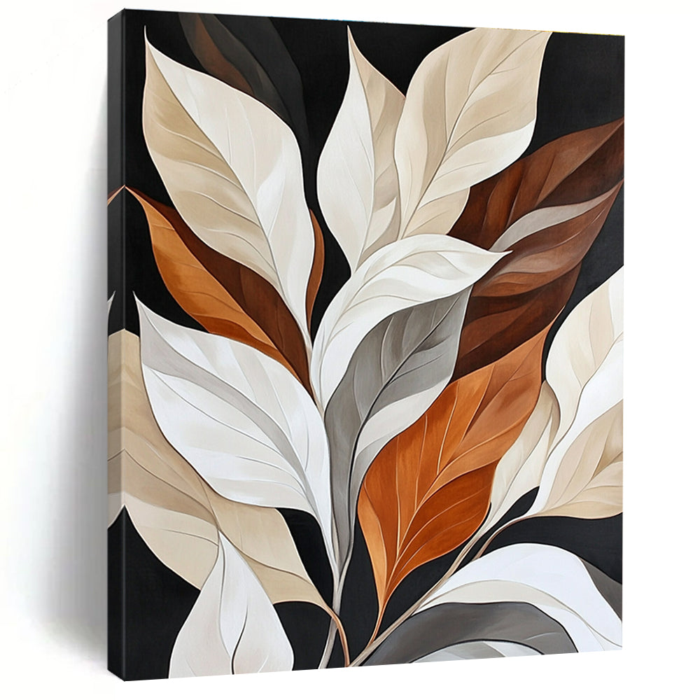 Colorful Leaves on Black Sophisticated Botanical Abstract Painting GAB0303