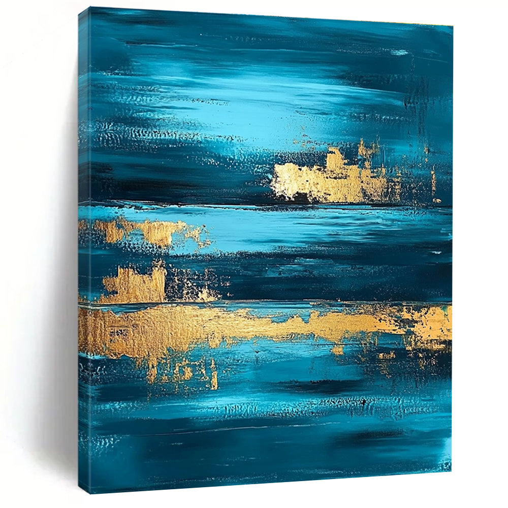 Deep Blue - Gold Abstract Layers Painting with Rich Depth WINK375