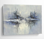Blue - Gray Abstract Cityscape with Reflected Textures Abstract Painting ABS334