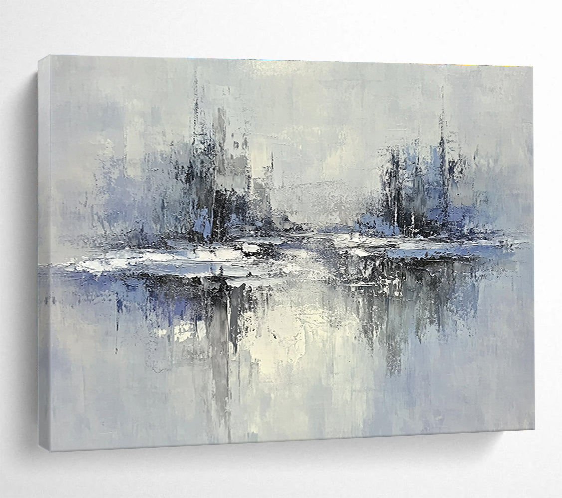 Blue - Gray Abstract Cityscape with Reflected Textures Abstract Painting ABS334