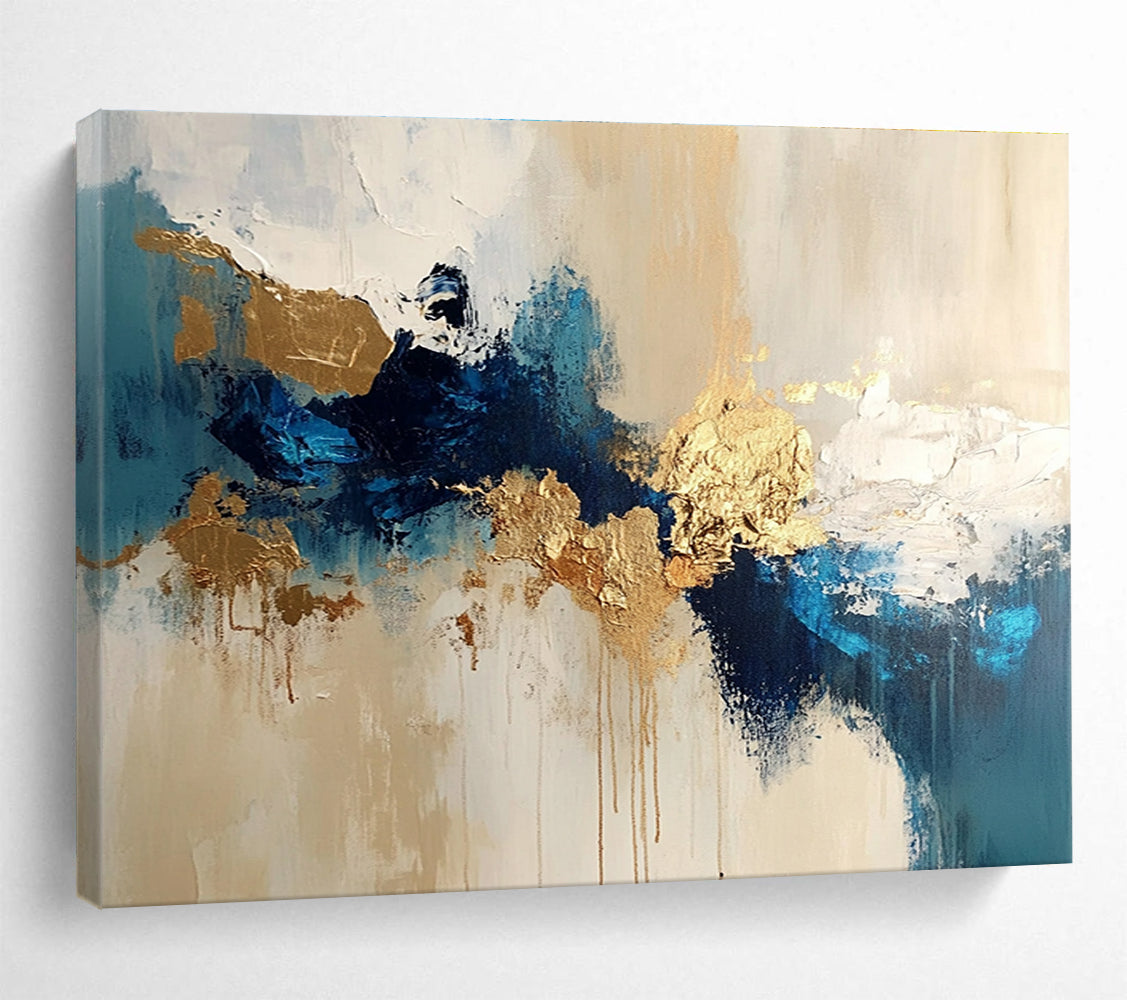 Blue - Gold Abstract Fusion Painting ABS185