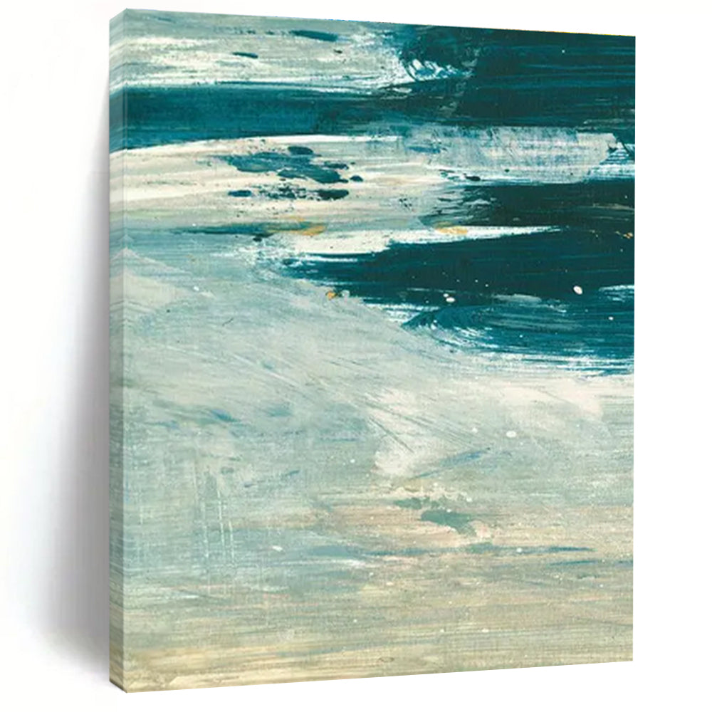 Textured Blue - Green Abstract Painting for Coastal - Inspired Home Offices HENG176