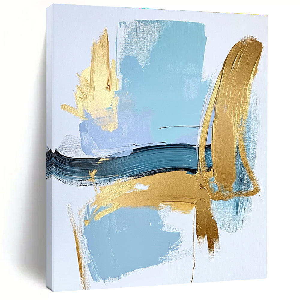 Minimalist Blue Gold Abstract Painting with Elegant Simplicity WINK582