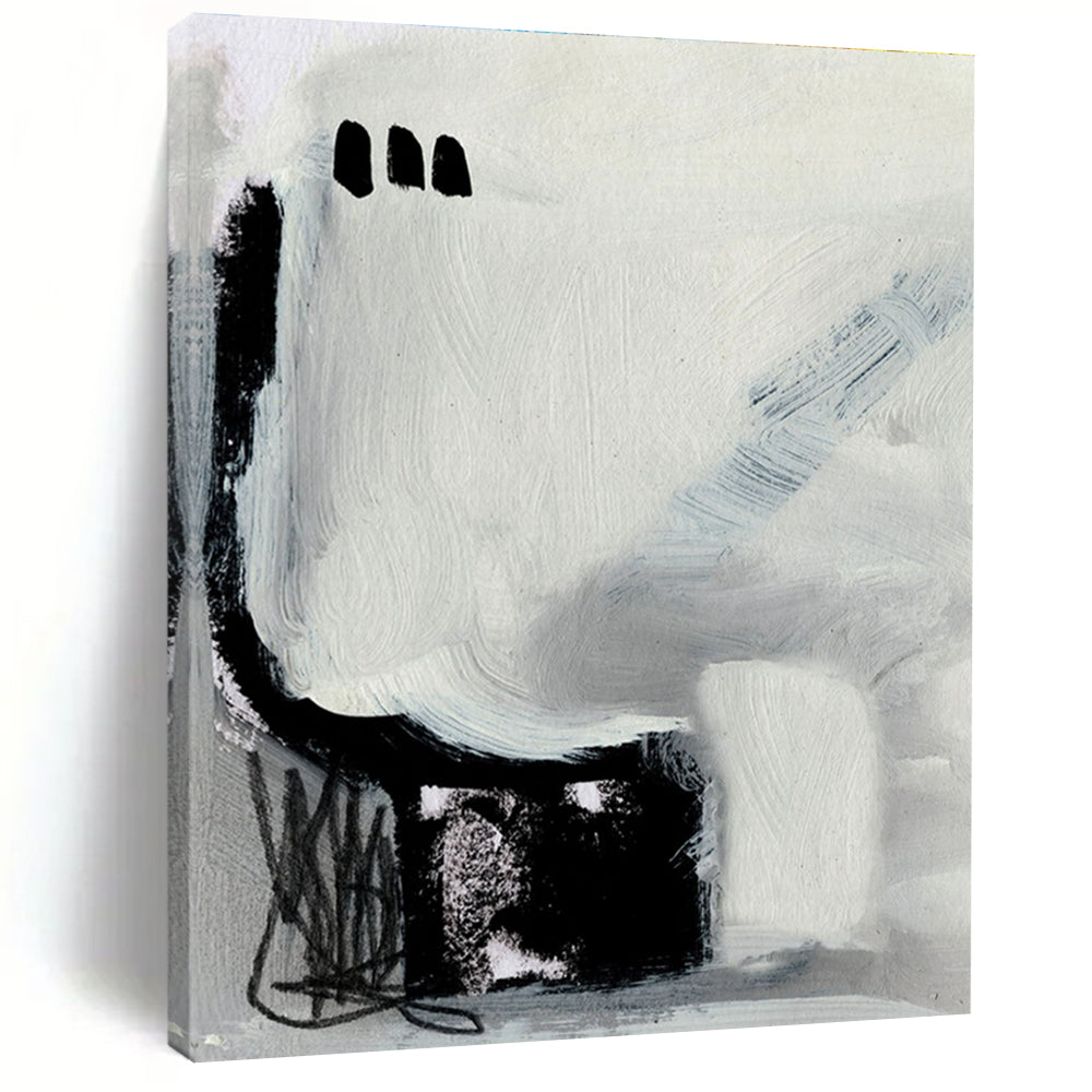 Minimalist Black - White Abstract Painting for Modern Art - Themed Bedrooms HENG205