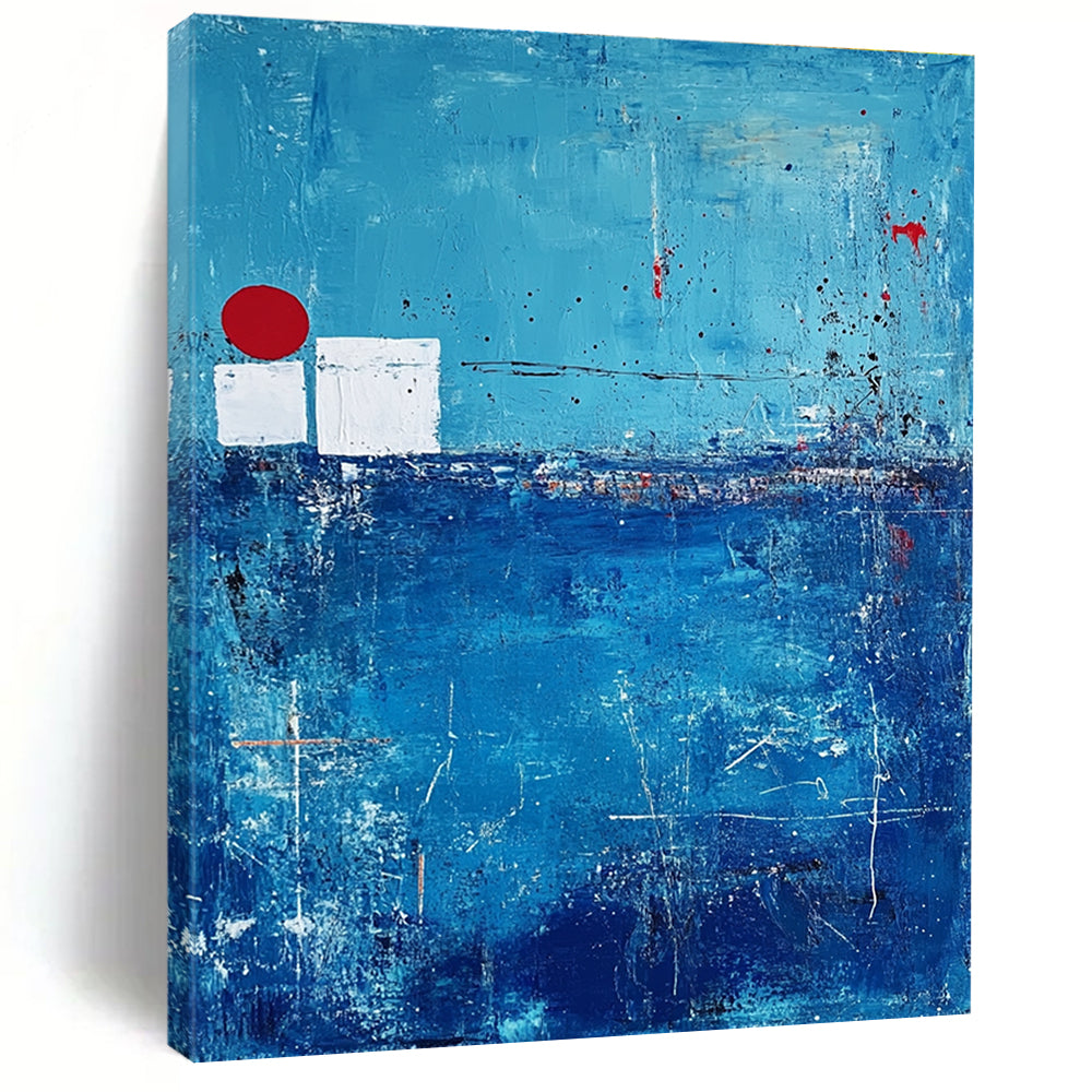 Blue Abstract with Red and White - Minimalist Color Block Abstract Art GAB0475