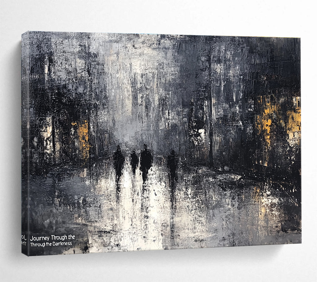 Dark City Street Abstract Painting with Mysterious Urban Mood ABS445