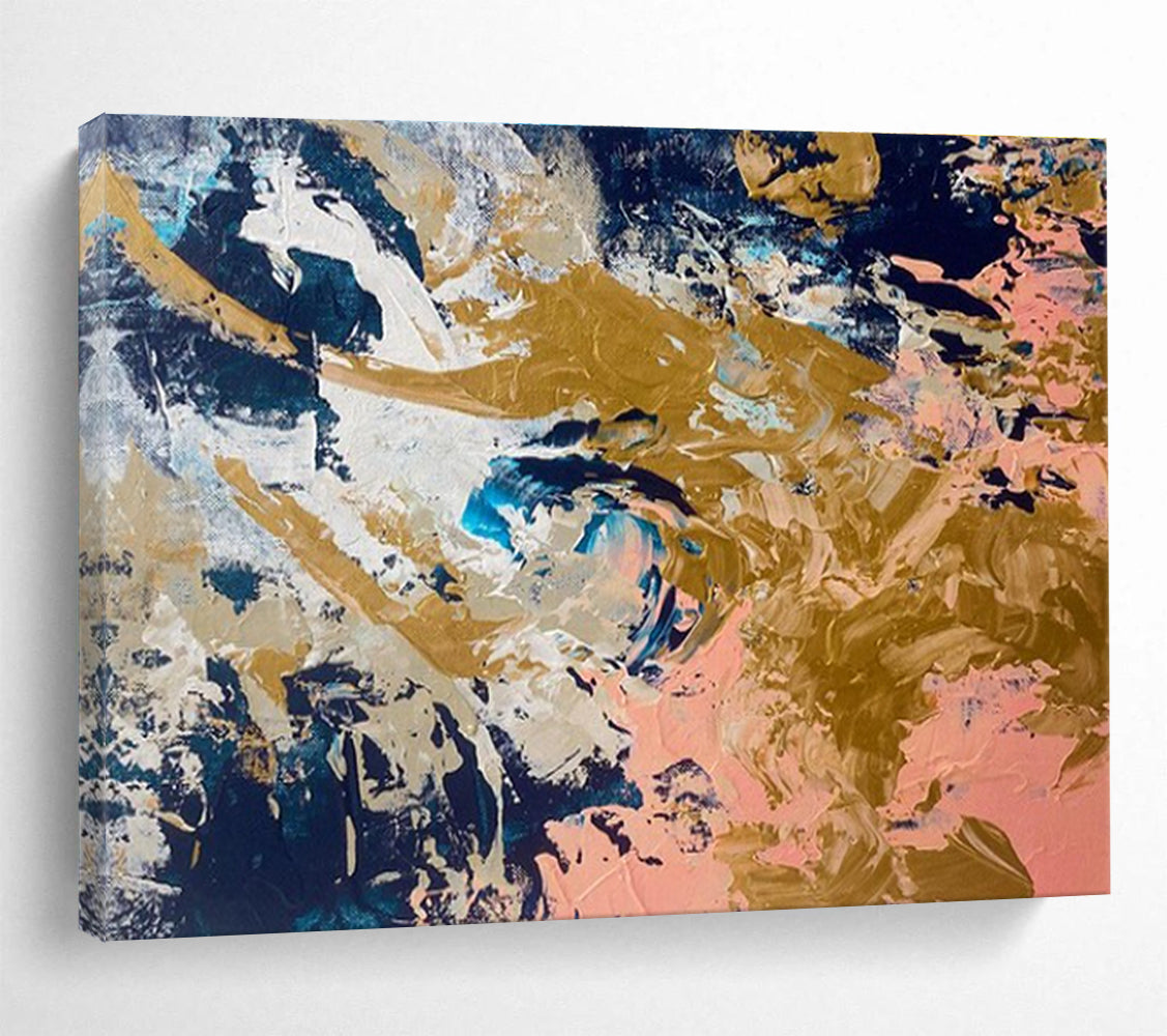 Navy - Gold - Pink Abstract Painting for Luxe Cocktail Lounges YHT381