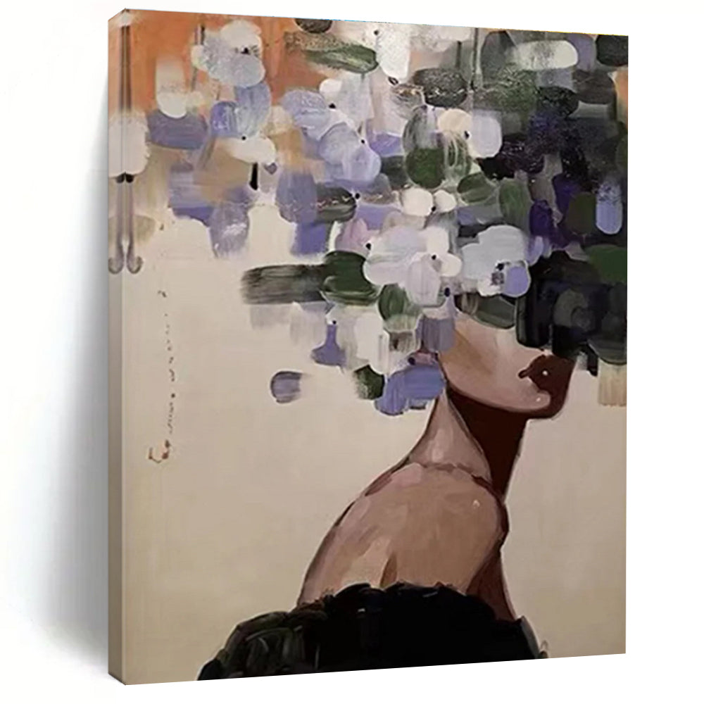 Floral - Headed Figure Abstract Painting for Bohemian Spaces HENG309