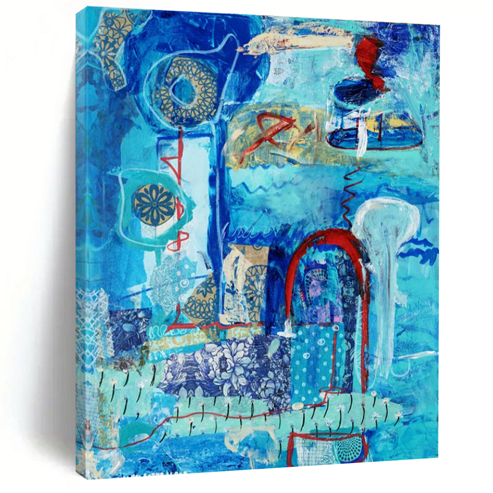Serene Blue - Themed Abstract Collage Painting for Calm Interiors HENG296