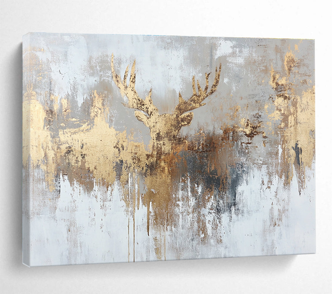 Golden Deer Motif Abstract Painting on Gray Background ABS393