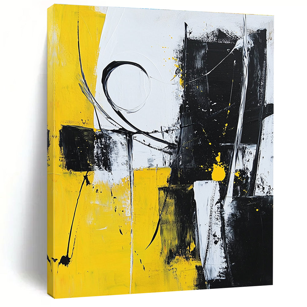 Yellow Black White Abstract Painting with Dynamic Energy WINK511