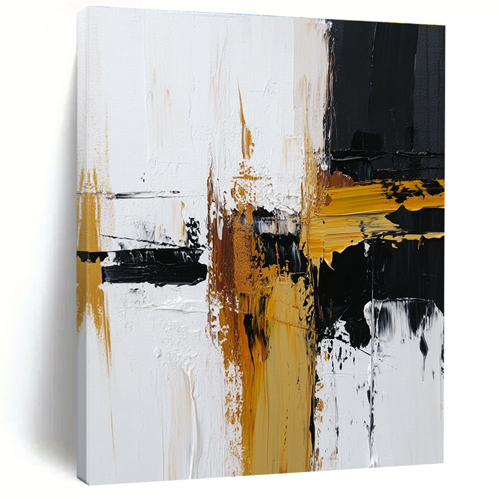 Black White Gold Abstract Painting with Modern Drama WINK483