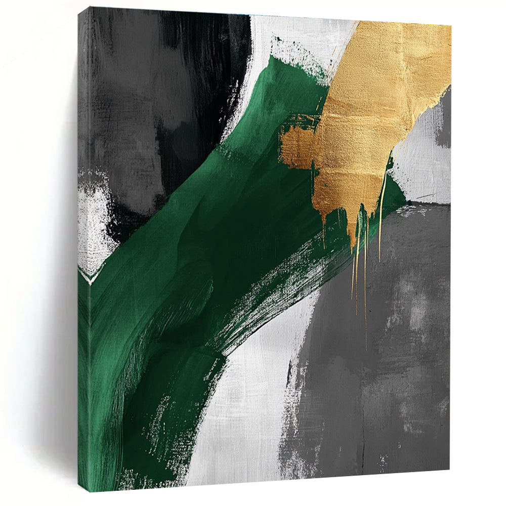 Green and Gold Abstract Painting with Bold Brushstrokes WINK850