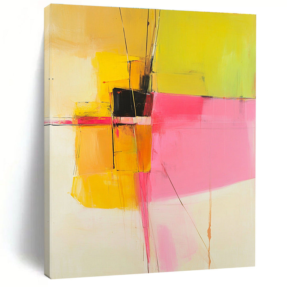 Yellow Pink Geometric Abstract Painting with Bold Contrasts WINK692