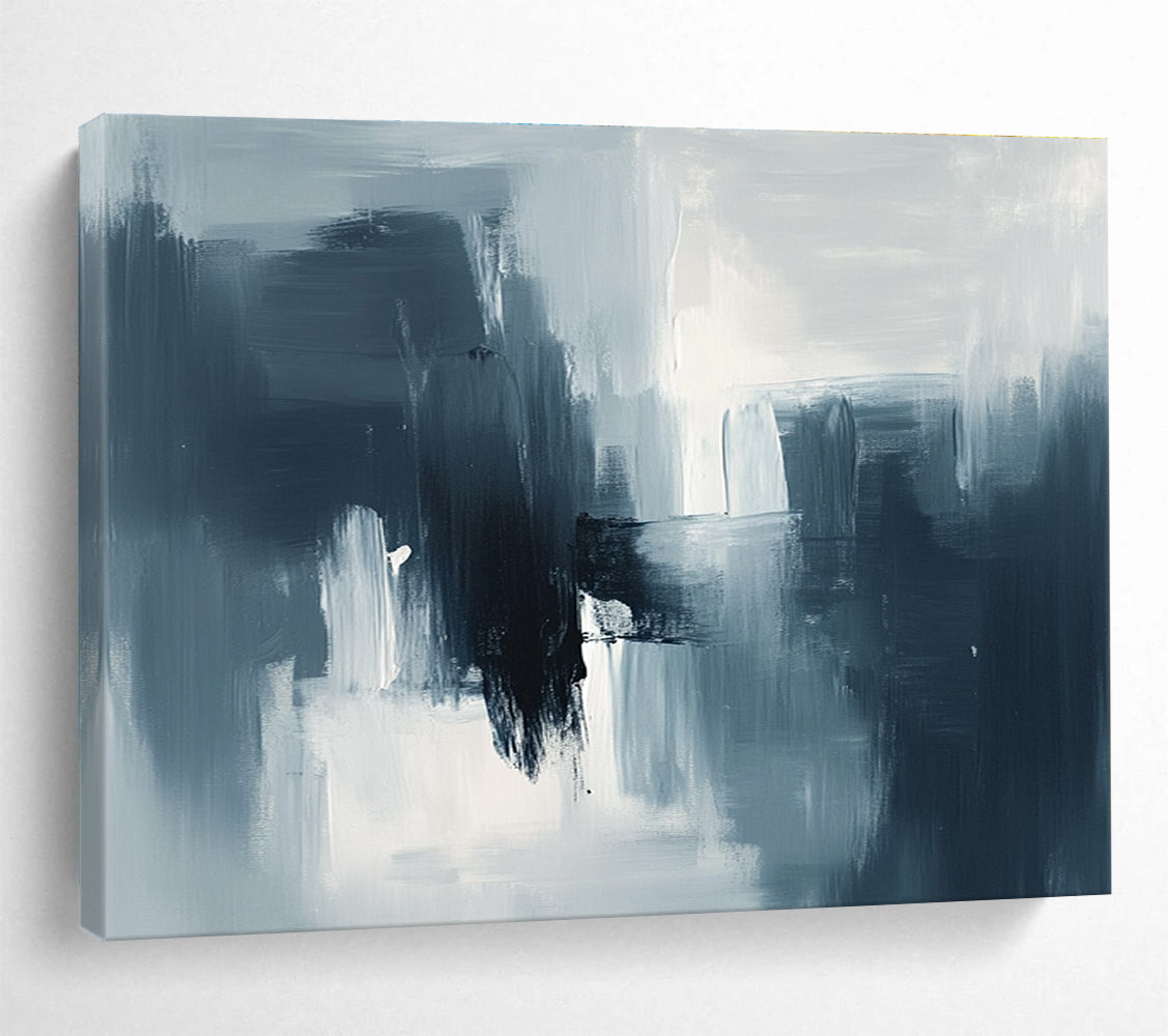 Gray - Blue Tones Abstract Painting with Dynamic Brushstrokes ABS391