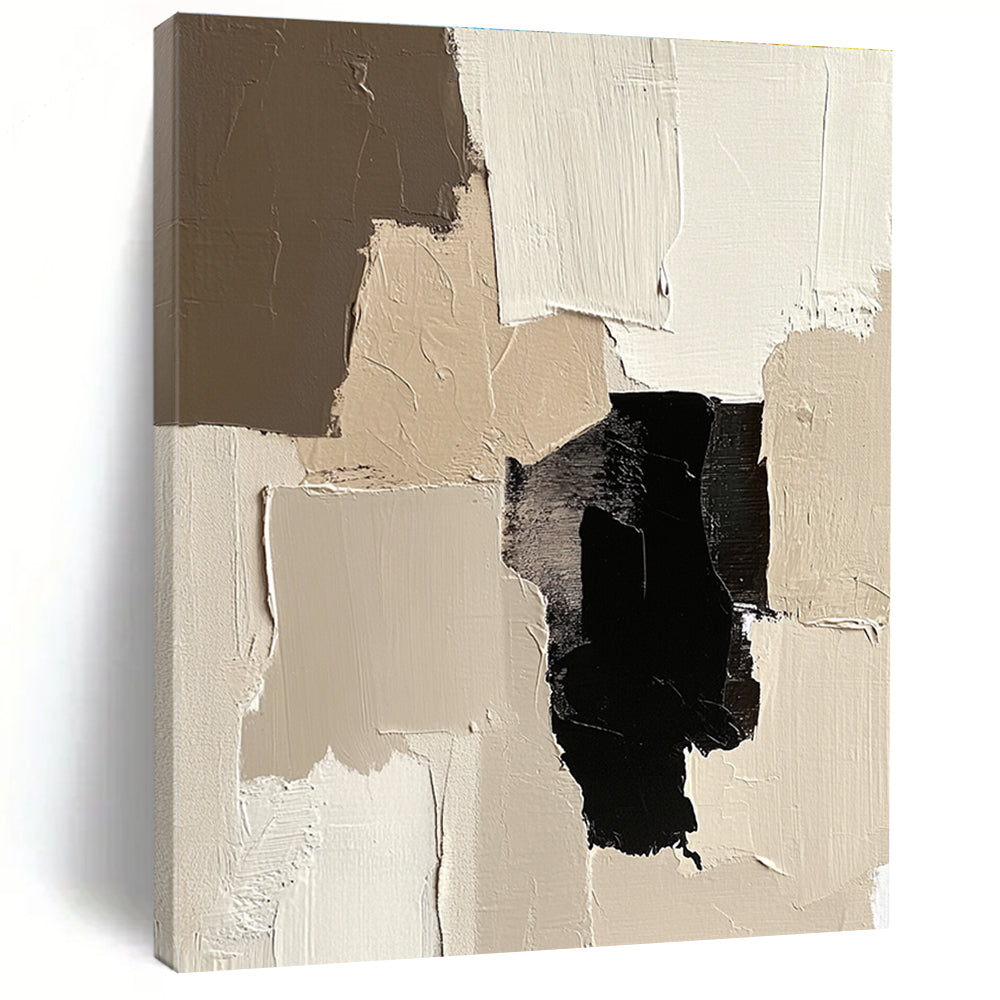 Beige Black Abstract Blocks Painting with Minimalist Depth WINK452
