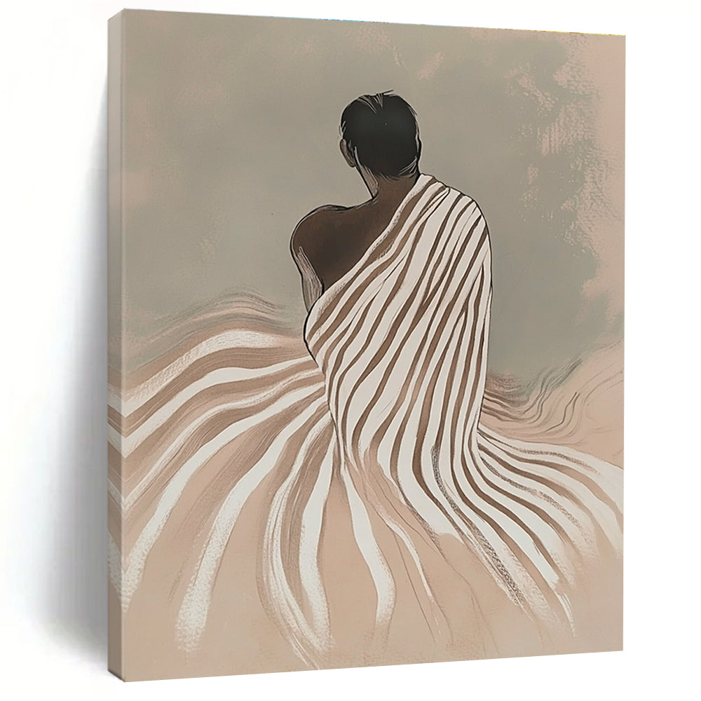Figure in Striped Robe Serene Narrative Abstract Painting GAB0270