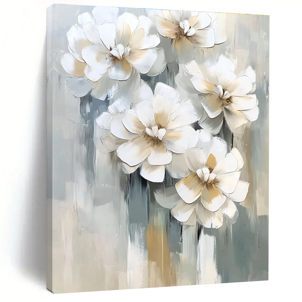 3D White Flowers Contemporary Abstract Painting for Elegant Spaces GAB1523