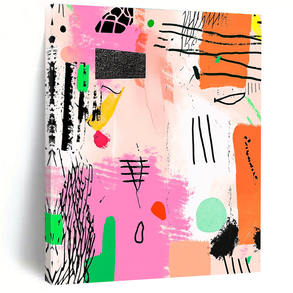 Pink and Green Abstract Doodles Painting of Spontaneous Creativity GAB0115