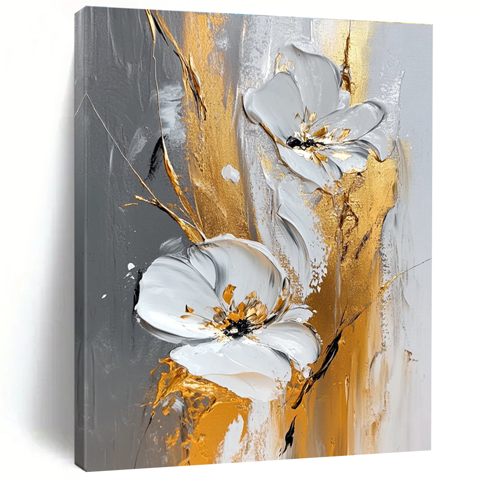 White Gold Floral Abstract Painting with Luxe Petals WINK603